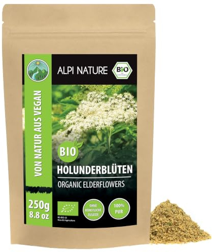 Alpi Nature Holunderblütentee BIO 250g, Holunderblüten getrocknet | bio Holunderblüten Tee, loser Tee zur Teezubereitung