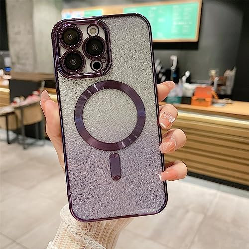 Jacyren Coque de protection magnétique pour iPhone XS, en silicone transparent à paillettes, résistante aux rayures et aux chocs, protection de l'appareil photo, violet