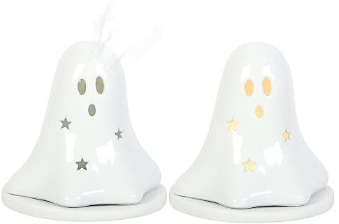 Hey Boo Ghost Photophore en céramique pour bougie chauffe-plat Halloween effrayant pour une belle ambiance envoûtante – Décoration d'Halloween parfaite