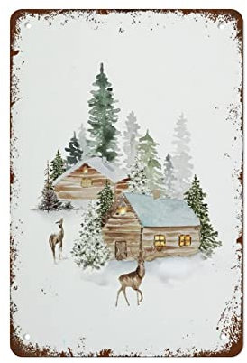 Retro-Metall-Blechschild, Winter-Wunderland-Druck, Urlaub, Wandkunst, Weihnachtsbäume, Bauernhaus, Weihnachten, 30,5 x 20,3 cm, ideal für Kneipen, Schuppen, Bar, Büro, Männerhöhle, Zimmer, Küche