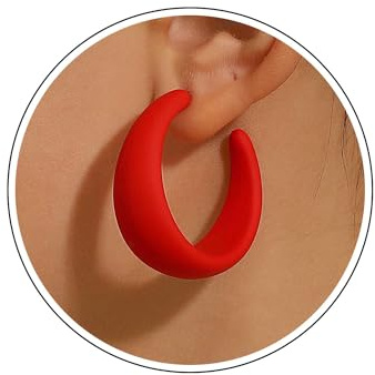 Wendalern Large Acrylic Hoop Earrings Chunky Open C Shaped Resin Hoop Earrings Cute Candy Geometric Statement Earrings Jewelry for Women Girls (Red)