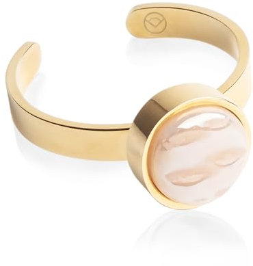 Goldring mit Stein in apricot • Offener Edelstahlring • 18k vergoldeter Edelstahl & recyceltes Glas • nachhaltiger Halbedelstein-Look • größenverstellbar (min. Ø 16 mm)