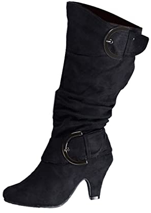 IQYU Stivali Occidentali Con Tacco Basso,Stivali Vintage Vittoriani,Stivali Da Donna Goth Plateau Antiscivolo,Stivali Da Donna Con Punta A Temperamatita,Stivali Invernali Autunno Scarpe Per Donna Mid