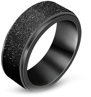 Ayoiow Edelstahl Herrenring Schwarz Matt Spinner Ring 7.8MM Ringe Verlobung Herren