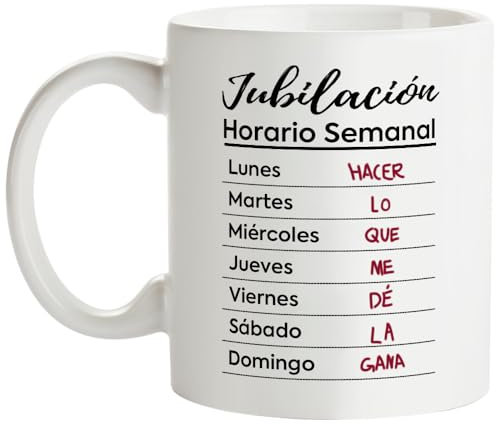 Fatbaby Divertidos regalos de jubilación para mujeres y hombres, taza de café con horario semanal de jubilación, regalos para compañeros de trabajo, jefe, oficina, taza de calendario jubilado para