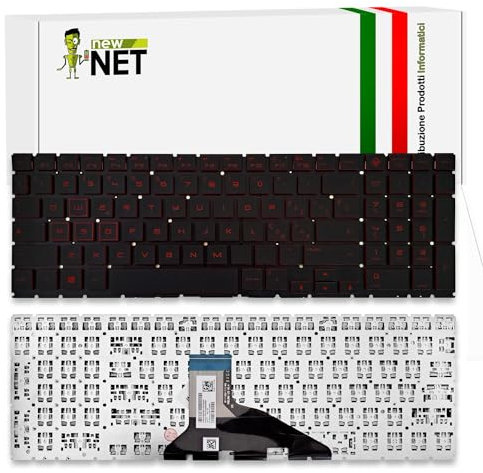new net - Tastiera Compatibile con Notebook HP OMEN 15-dc1047nl, 15-dc1048nl, 15-dc1049nl, 15-dc1050nl, 15-dc1051nl [Senza Frame - Colore Tasti Nero - Retroilluminata Rossa - Layout ITA]