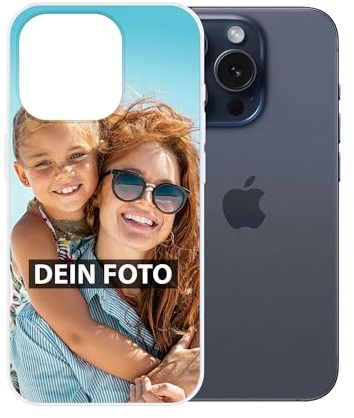 Personalisierte Handyhülle für Apple iPhone 15 Pro - Individuell selbst gestalten mit Foto und Text - Transparente Hülle aus Silikon
