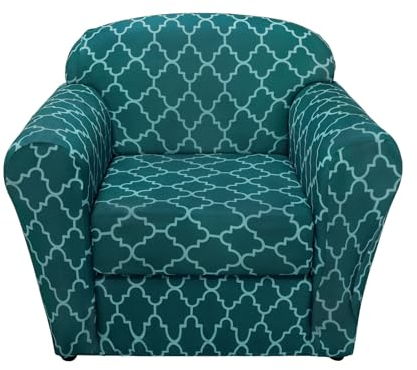 Arquiel Sesselschoner 2 StüCk, Sesselbezug Mit Elastisch Stretch Husse, Sofabezug 1 Sitzer Stuhlhussen Gedruckt Sofaschoner Mit Armlehne Weicher rutschfest(Grün Diamant)