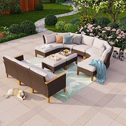 PHIVILLA Polyrattan Gartenlounge Möbel Set für 10-12 Personen Gartensofa Balkonmöbel Sitzgruppe mit Sofa Sessel Hocker Tisch Ottomane mit Sitzkissen Wetterfest für Garten, Terrasse und Balkon