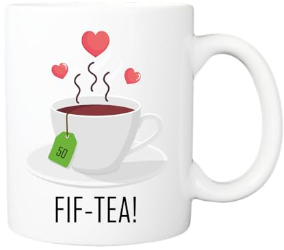 Pickhut Printed Coffee Mug FIF-Tea Design, Mum 50th Birthday Gifts for Women, Her, Fiftieth Friend, Wife, Friend 325ml Cup, Tea Lover Gift