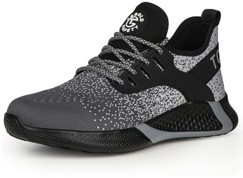 tqgold Sicherheitsschuhe Herren Damen Leicht Arbeitsschuhe Sportlich Schutzschuhe Stahlkappenschuhe rutschfest Atmungsaktiv (Größe 39EU,Grau)