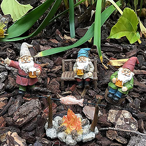 Miniatur Gartenzwerge 4 Stück,Grill Fee Gartenzwerg Garden GNOME Elf Statue, White Beard Dwarf,Lagerfeuer Modell Ornament, Mini Zwerg Figur Verwendung für Rasen (4PC)