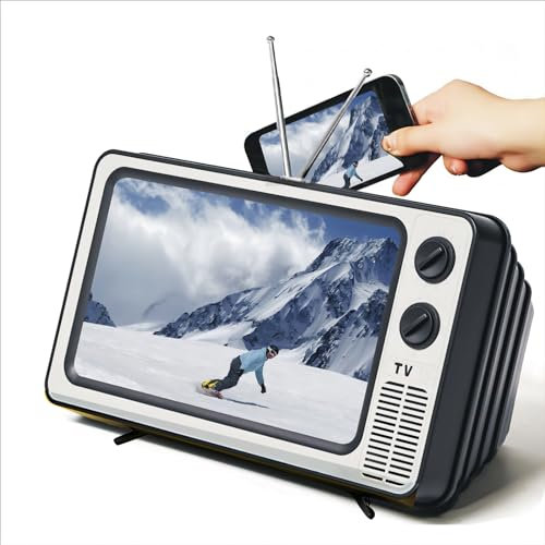 Retro TV Amplifier Phone Screen Magnifier - No Installation Required New Version- Gifts for Dad Mom 3D HD Mobile Phone Screen Magnifying Enlarger for Movies, Videos, Games -Vintage Grey