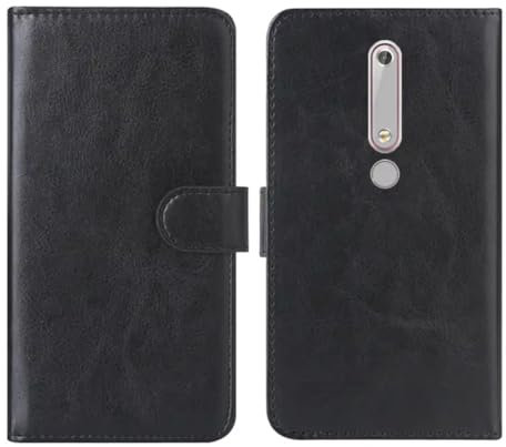 HP MOBILE - Nokia 6.1 Case, Nokia 6.1 Leather Case, Nokia 6.1 Book Flip Leather Wallet Cover with Card Slots For Compatible Model With Nokia 6.1(BLACK)