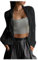 SweatyRocks Damen Sweatshirts Rippenstrick Hoodie Kapuzenpullover Kurz Langarm Pulli Zip Up Jacke mit Taschen Schwarz M