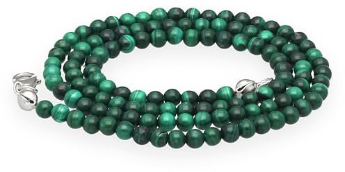 Lebensquelle Plus Chaîne à boules en malachite et pierre précieuse avec fermoir en argent 925 - Boules de 4 mm de diamètre - Fermoir mousqueton de 45 cm de long - Chaîne de qualité supérieure, Acier