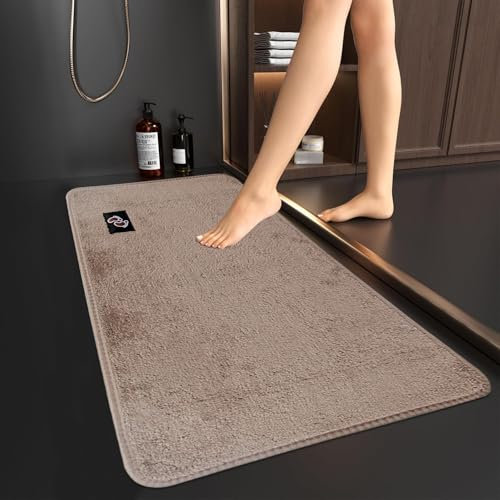 Soft Microfiber Non Slip Mat Shaggy Bathroom Rug, Super Absorbent Machine Washable Bath Mat | Quick Dry Carpet, Great for Bath, Shower, Bedroom, Door Mat, Beige - 50 x 80 cm