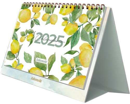 Kalender 2025 Tisch - Monatlich Januar bis Dezember, Spanisch und Englisch, Größe 21,5 x 15,5 cm, Mit monatlichen und jährlichen Planungen, Doppel-Wire’o-Ringbindung - Takenote Agatha