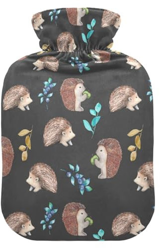 Hot Water Bottle with Cover, Hedgehog Fruit 2L Leakproof Hot Water Bag for Hand Feet Warmer, Neck, Shoulder, Back, Muscle Pain Relief, Cold Compress