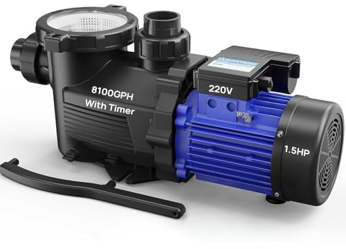 Aquastrong 1.5HP in/Above Ground Pool Pump with Timer, 220V, 8100GPH, High Flow, Powerful Self Primming Swimming Pool Pumps with Filter