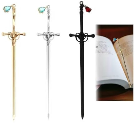 Fonyiunce 3 Stück Metall Lesezeichen - Retro Bookmark Mit Edelsteinanhänger, Mini Schwert, Personalisiert - Vintage Geschenk für Leseliebhaber