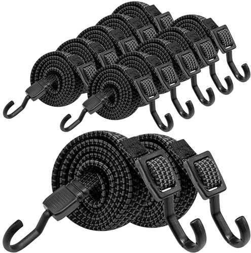 Verstellbar Spanngummi mit Haken, Expander mit Metallhaken 12 Stück, 100cm Flach Gepäckspanner Schwarz Gummiseil, Extra Stark Gummispanner Gummibänder für Sonnensegel, Garten, Fahrrad, Auto, Tarps