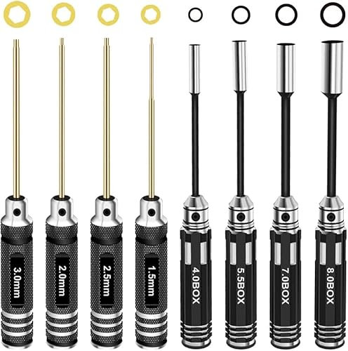 RC Hex Driver Set Tools Kit - 8pcs Titanium Allen Screwdriver 1.5mm-8.0mm for RC Car, Quadcopter, Drone, Boat