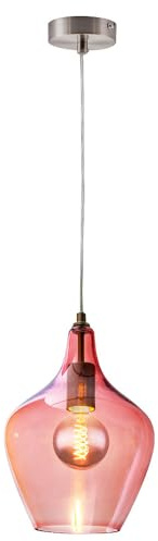 Glas Pendelleuchte pink Esszimmer Lampe hängend Retro Hängelampe Wohnzimmer Vintage, 1x E27, DxH 20 x 150 cm