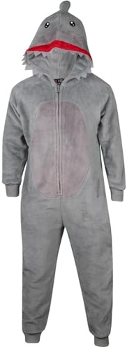 A2Z 4 Kids Girls Boys Shark Costume Kids Animal Face Jumpsuits Soft Plush Fleece Playsuit Kids Hooded Sleepsuit Kids One Piece Shark Suit All in One Xmas Shark Pyjamas for Kids Age 2-14 Years