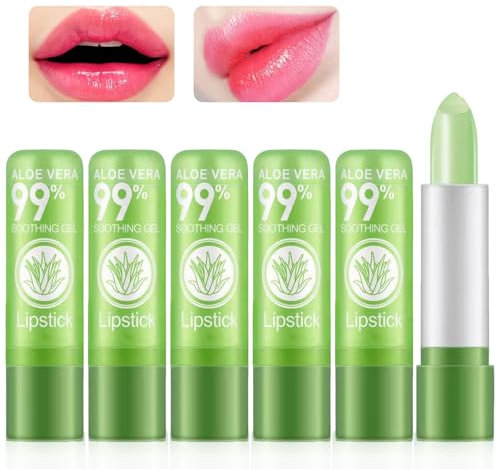 6 Stück Aloe Vera Lippenpflege,Aloe Lips,Feuchtigkeitsspendend Aloe Vera Lippenstift,Verfärbung Aloe Vera Lipstick,Tief Feuchtigkeitsspendend,Geeignet für Frauen und Mädchen