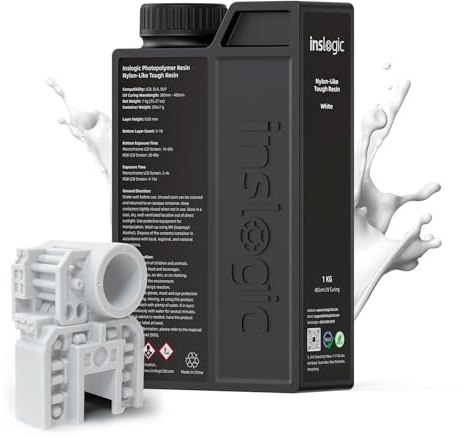 Inslogic 3D Druckharz Nylon-like Resin, 385-405 nm UV-Harz, Weiß, 1 kg | Nylon-Artige Zähigkeit, Hohe Zug- Und Schlagfestigkeit, Geringe Schrumpfung, Langlebig, Snap-Fit-Teile, LCD/DLP