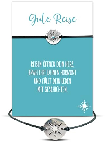 Glücksschmiedin – Reise Geschenk Armband mit Aquamarin & Silberperlen – Glücksbringer mit Spruchkarte – Abschiedsgeschenk für Reisende – Handgefertigt in Deutschland