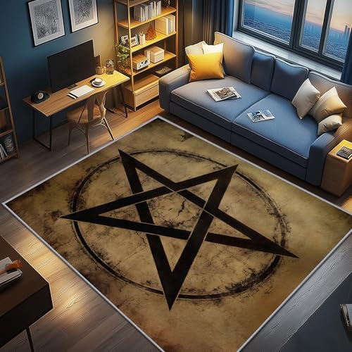 AevuCub Pentagramm Deko, Hexe Teppich 120x170 Kurzflor, Teppich Wohnzimmer Gothic, Weich rutschfest Waschbare Teppiche, Bettvorleger Schlafzimmer Kinderzimmer