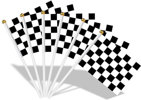 AhfuLife Petit Drapeau Course à Damier - 100Pcs Mini Drapeaux Noir et Blanc avec Poteau Solide Blanc 30cm pour Décoration Thème Auto/Moto, Anniversaire Voiture, Bar, Jardin et Intérieur