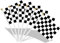 AhfuLife Banderas a cuadros de 21 x 14 cm para decoración de coches de carreras, 100 banderas de palo blanco y negro de doble cara con poste blanco de 30 cm para fiestas de carreras, coche, jardín