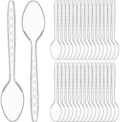 100 pezzi Cucchiai di Plastica, Cucchiai di Plastica Riutilizzabili Trasparenti, lunghezza 15,5 cm, per Barbecue, Picnic, Campeggio, Feste