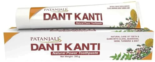 Patanjali Dant Kanti Natürliche Zahnpasta 2 x 200g – Ayurvedische Zahncreme mit Kräutern für Gesunde Zähne, Frischen Atem & Starkes Zahnfleisch – Ohne Fluorid, Mit Kajal Sticker