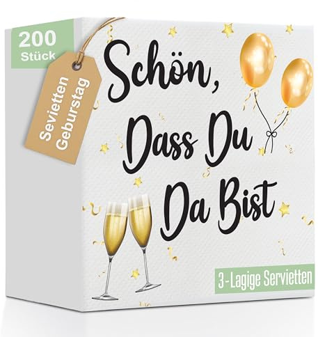 200Stk Servietten Schön Dass Du Da Bist - Servietten Geburtstag Mann - Servietten mit Spruch 33 x 33 cm - 3-Lagige Weich