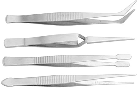 Adfaga 4-teilige Nähmaschinenpinzette, professionelle Edelstahl-Pinzette mit langer gezahnter Spitze, Präzisionsgriffwerkzeuge zum Nähen, Sticken, Overlockmaschinen, Handhabung ele