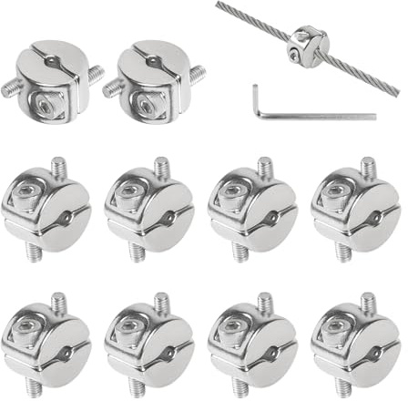 SUPAWAY Pack de 10 Abrazadera desmontable para cable Ø 4mm Grapa en acero inoxidable V4A Fijación doble para cable con tornillos 4 mm Abrazadera de fijación para cable de acero