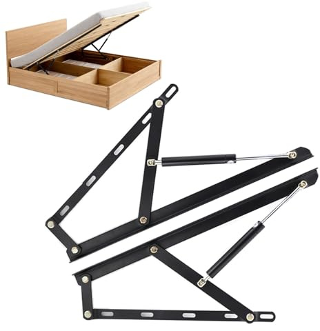2 Stück Schwerlast-Hydraulik-Bettmechanismus mit Stauraumfunktion, Gasfeder-Bettkastenlift-Set, Klapprahmen-Scharnierset, Klappbett-Hebemechanismus, Klappbarer Hebelift mit Federscharnieren(120cm)