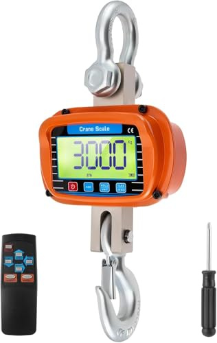 Bilancia per Gru 3000KG, Bilancia da gru digitale, Pesante Bilancia Industriale con sensore di precisione, ampio schermo LCD e telecomando, Visualizzazione della temperatura e dell'umidità(Orange)