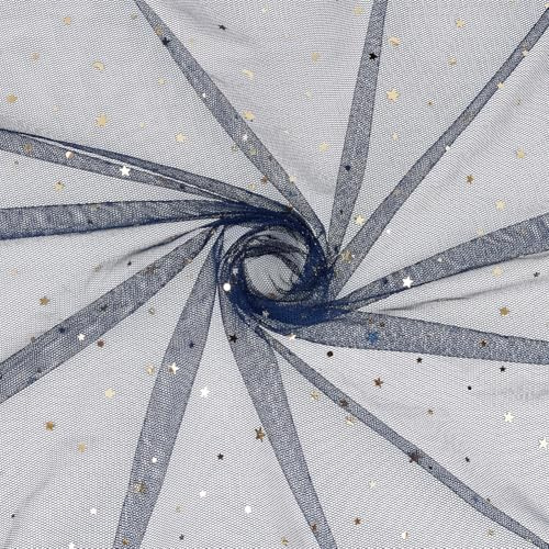 PH PandaHall Glitzer Tüll Stoff Sterne und Mond Pailletten Stoffe Blau Netzstoffe Gold Pailletten Tüll Rollen für Näh Handwerk Tutu Rock Hochzeit Hintergrund Bühne Dekoration Accessoires Geschenk