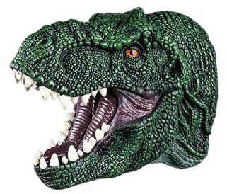 Dinosaurier Kopfspielzeug aus Vinyl, T Rex Handpuppe Variante A mit offenem Maul und strukturierter Oberflaeche, gruenes Fantasie Spielzubehoer Fuer Halloween Party und Sammlung