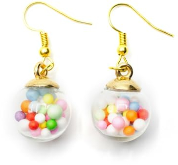 Miniblings Glas Kugel Kugeln bunte Perlen Ohrringe Hänger Bubble Zuckerperlen - Handmade Modeschmuck I Ohrhänger Ohrschmuck vergoldet