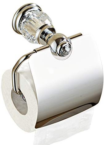 CASEWIND Toilettenpapierhalter Chrom, Klorollenhalter Messing, Klopapierhalter mit Deckel Kristall Wandmontage Glänzend Modern Badaccessoires