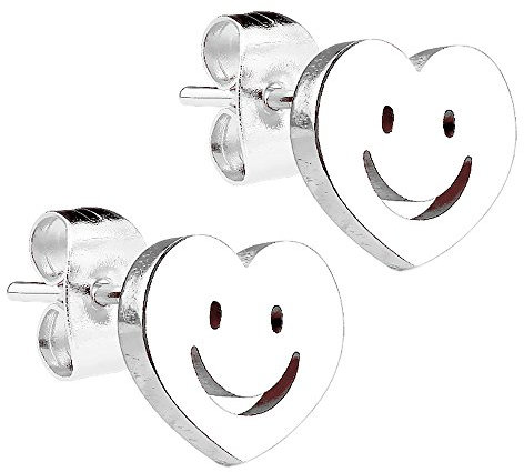 Piersando Damen Ohrstecker Kleine Ohrringe aus Edelstahl Klein Stecker Herz mit Smiley Silber