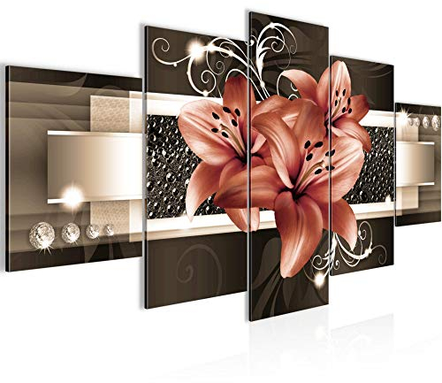 Runa Art - Bilder Blumen Lilien 200 x 100 cm 5 Teilig XXL Wanddekoration Design Beige Braun 008651b