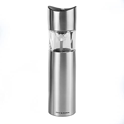 Cole & Mason H306941 Penrose Elektrische Pfeffermühle / Salzmühle, Bewegung aktiviert mit LED-Licht, Edelstahl / Acryl, 210mm, Salz- oder Pfeffermühle