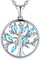 JO WISDOM Tree of Life Necklace,925 Sterling Silver March Birthstone Aquamarine Color Family Tree Coin Pendant Necklace